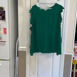 Green Flutter Sleeve Blouse